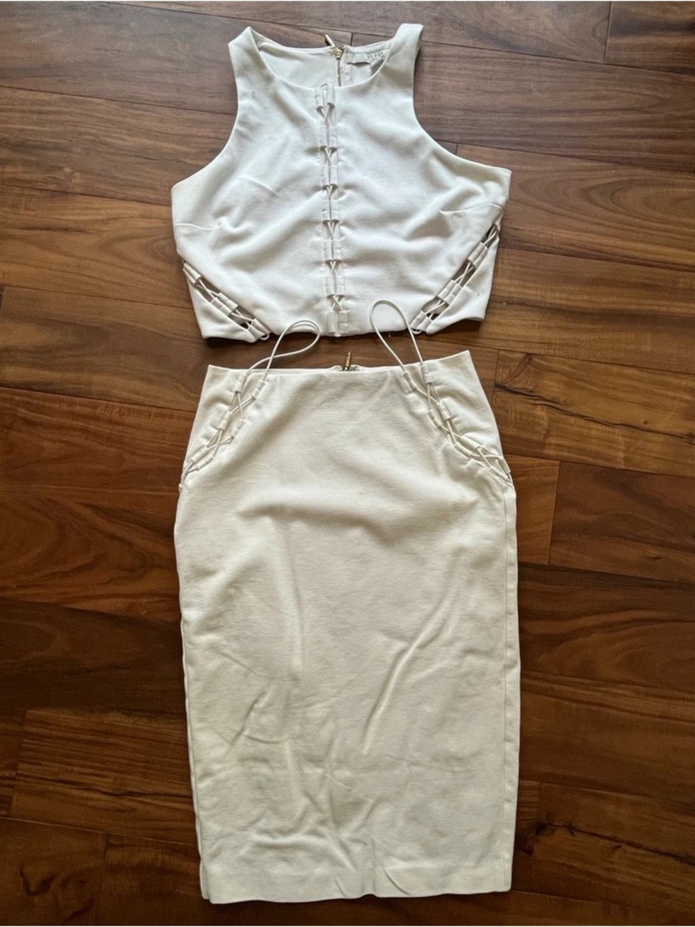 Cream Lace-Up Midi Skirt - Women's Skirt